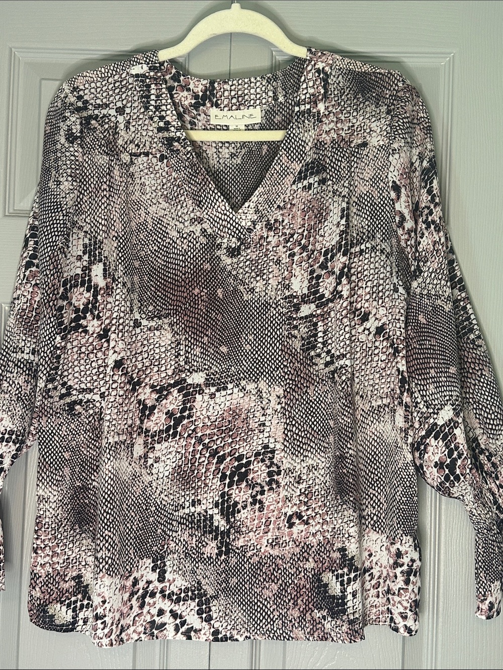 Women's Pink Snake-Print V-Neck Blouse by Emaline